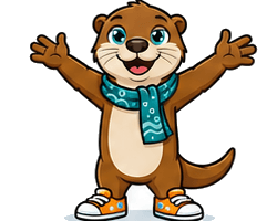 Bubbles the otter, arms wide